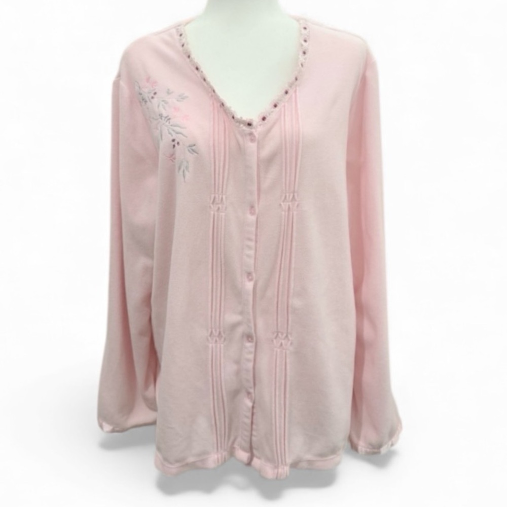 Sweet Treasures Pink Embroidered V Neck Sleepwear Top Button Front Size 2X GUC